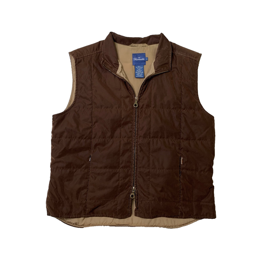 Vintage Faconnable Vest Mens L Large Brown Quilted Puffer Full Zip Sleeveless